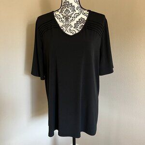 Avenue - V-Neck Flutter Sleeve Top Blouse - Black - Size 18/20